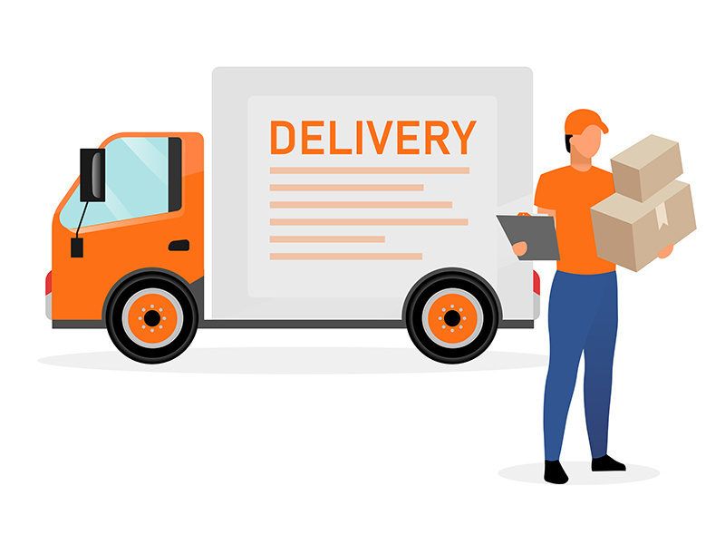 Delivery van driver with parcels flat character