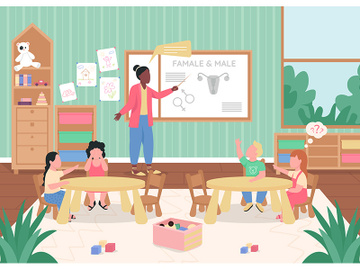 Anatomy class in preschool flat color vector illustration preview picture