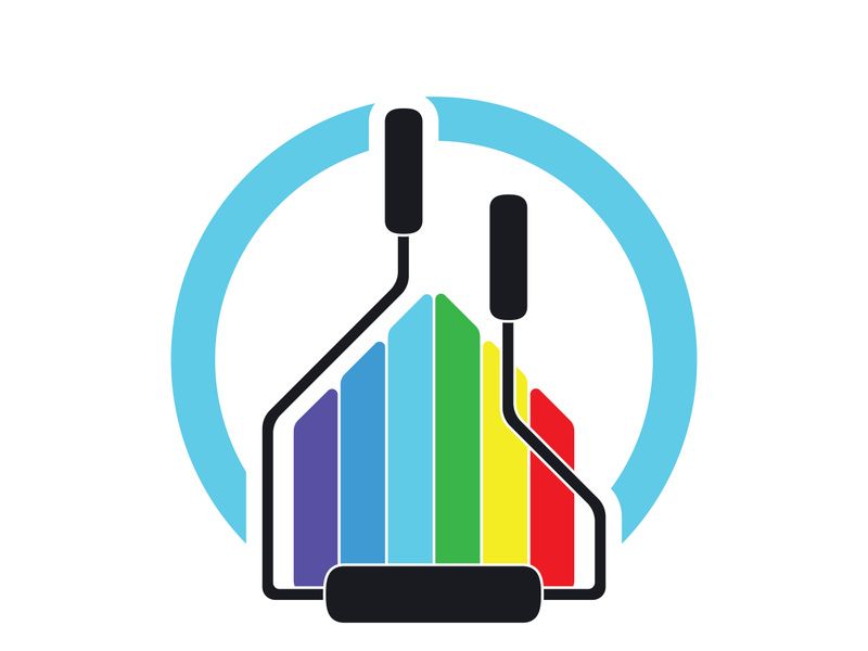 logo icon illustration house paint with a blend of brushes and rollers for house wall paint design, minimalist house, painting, interior, building, property business, wallpaper, vector concept