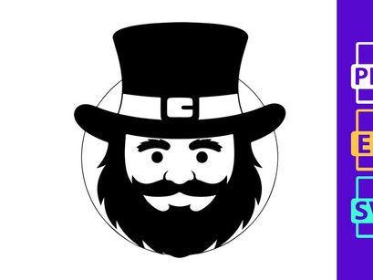 Leprechaun head with top hat and beard