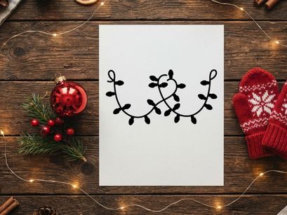 Christmas string lights silhouette isolated on white background for holiday design.