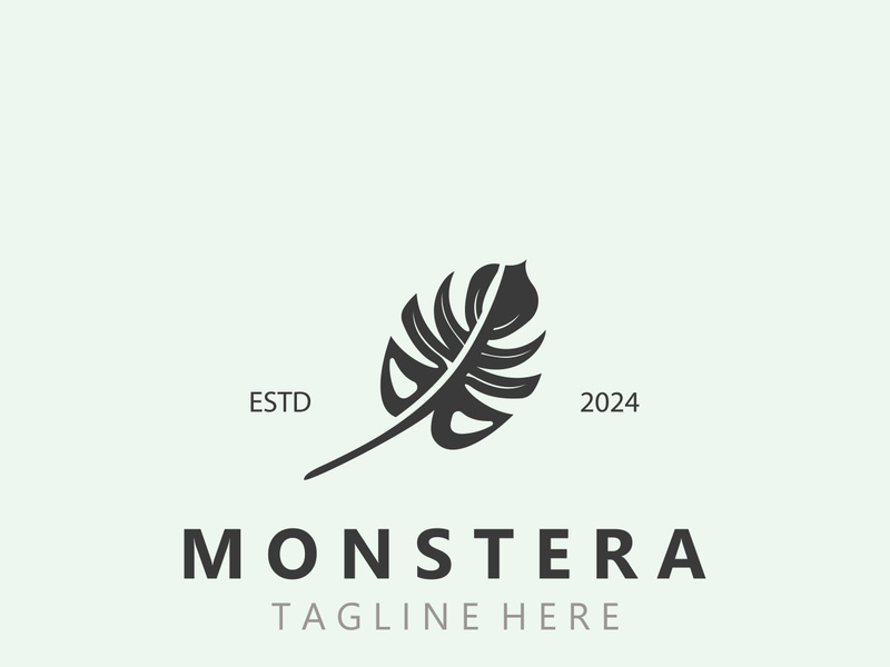 Monstera deliciosa leaf nature logo design, flat plant icon design illustration template