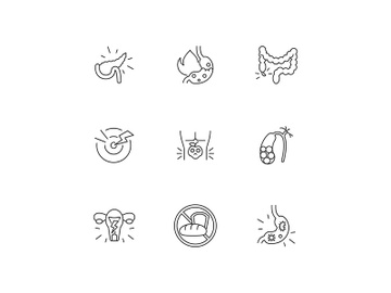 Pain in belly linear icons set preview picture