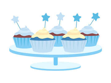Cupcakes with whipped cream semi flat color vector object preview picture