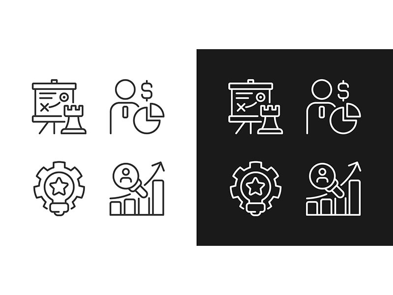 Successful business formula pixel perfect linear icons set for dark, light mode