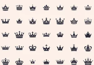 Royal Crown Silhouette, Retro King Crown Icons.