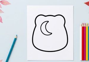 Cute cartoon bear with crescent moon on chest. Minimalist animal mascot for nighttime or Halloween branding.