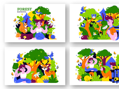 10 Forest Bathing Vector Illustration