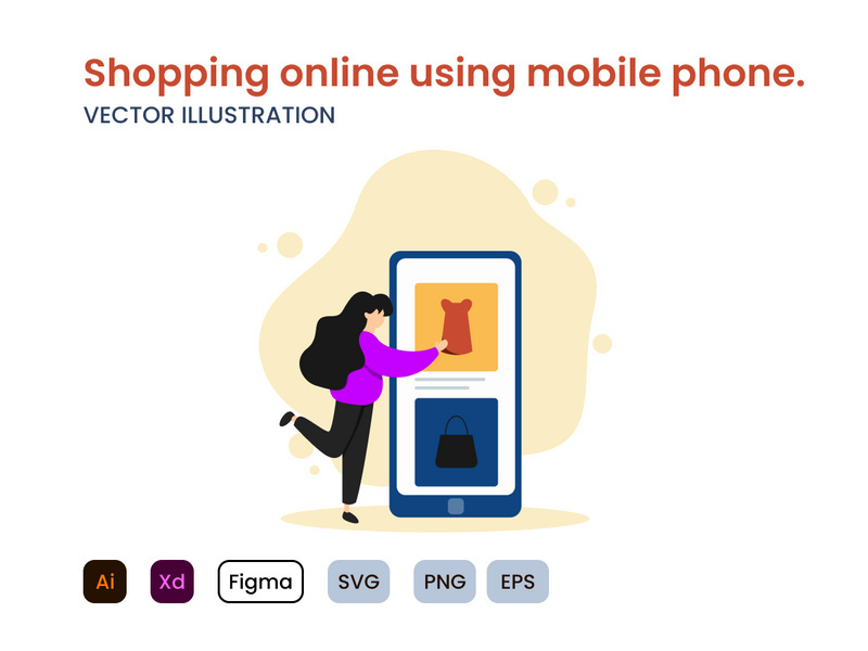 Shopping online using mobile phone flat modern design.