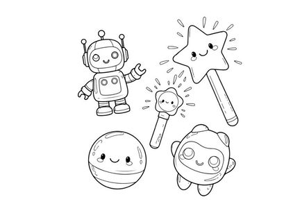 Cute robot characters set happy vector illustration