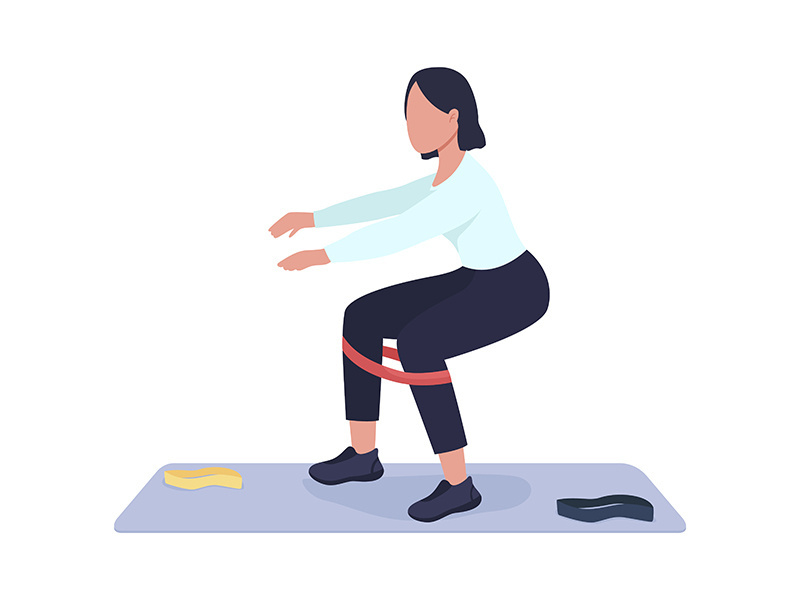Woman doing squat exercise semi flat color vector character