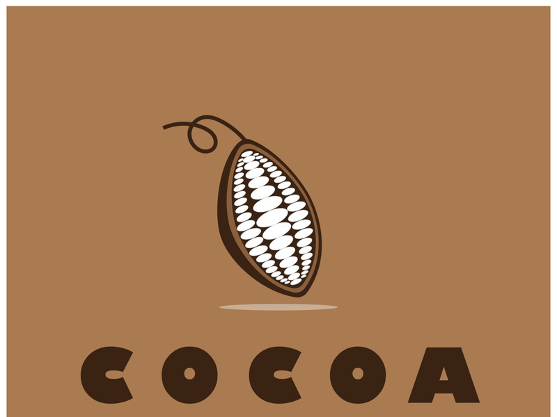 cocoa logo,cocoa bean,cocoa tree,cocoa branches and leaves,chocolate mix on white background,vintage,modern,simple,minimalist icon illustration template design vector