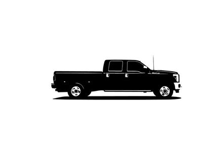 Silhouette of a large black pickup truck against a white background