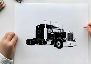 Silhouette of a large semi truck with sleeper cabin