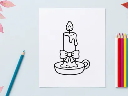 Hand-drawn Halloween candle in a cup with melting wax. Spooky holiday tea light illustration for festive decor and invitations.
