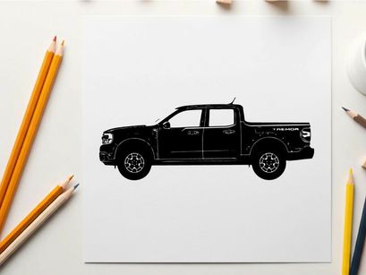 Silhouette of a black pickup truck on a white background