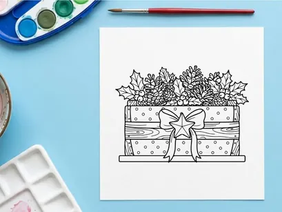 Hand-drawn Christmas nativity scene illustration in cross-shaped niche for festive decor