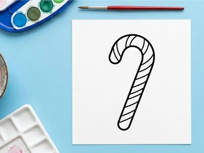 Black and white candy cane line art illustration for Christmas holiday design projects.