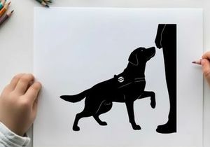 Silhouette of a service dog and its handler in a guiding position