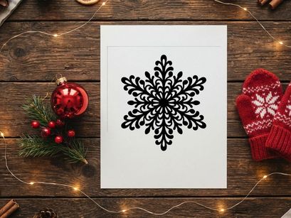Decorative black snowflake silhouette for winter holiday design