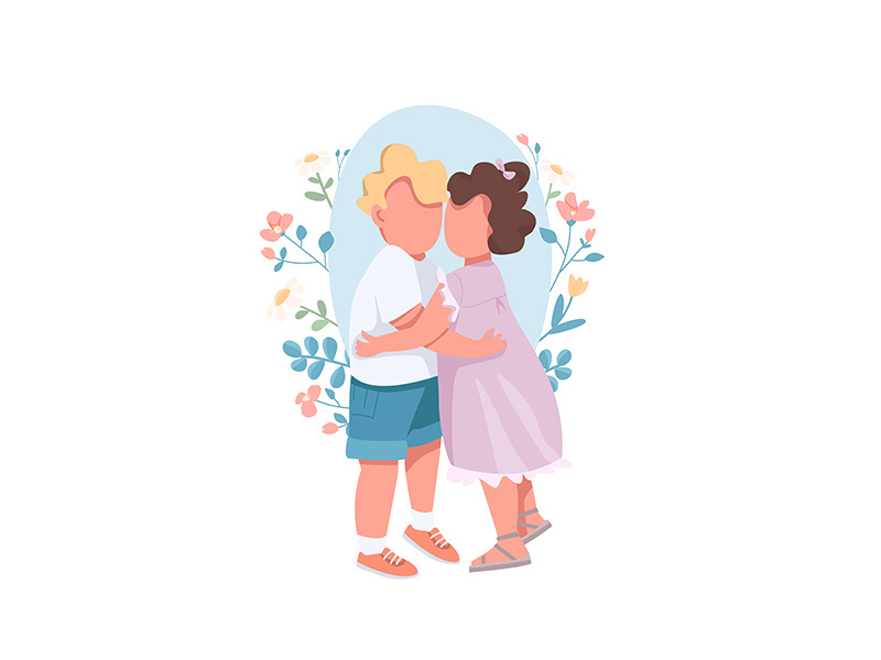 Hugging kids flat concept vector illustration