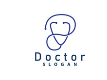 Stethoscope Logo, Simple Line Model Health Care Logo Design