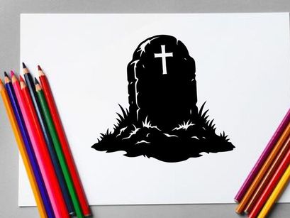 Silhouette of a Cross on a Tombstone in Graveyard Scene