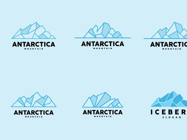 Iceberg Logo, Antarctic Mountains Vector In Ice Blue Nature Design