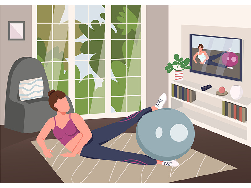 Aerobics at home flat color vector illustration