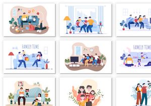 28 Family Time Parents and Children Illustration