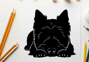 Silhouette of a serene dog lying down in a peaceful pose silhouette