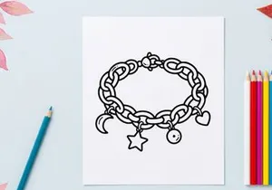 Hand-drawn Halloween braided rope charm bracelet with stars and moon. Spooky seasonal jewelry accessory featuring festive symbols and intricate kno...