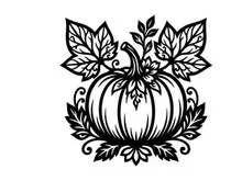 Stilisierter Kürbis mit aufwendigem Blatt- und Rankendesign für herbstliche Deko