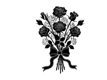 Silhouette of a bouquet of roses with a ribbon preview picture