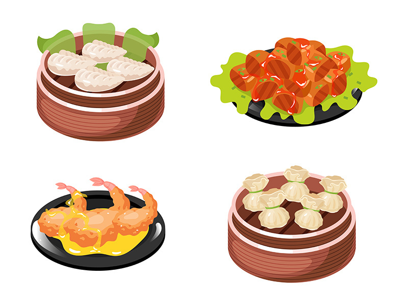 Chinese dishes color icons set
