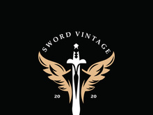 Sword vintage logo design. illustration sword element, can be used as logotype, icon, template coat of arms concept