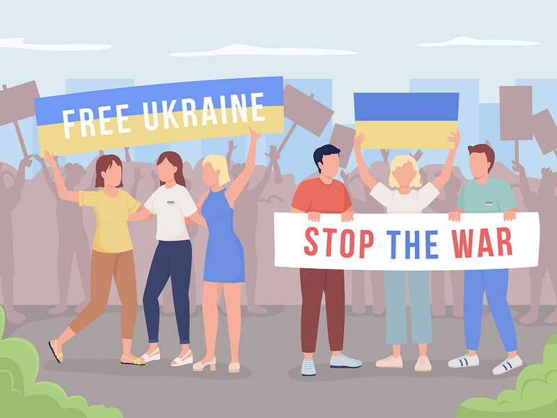 War in Ukraine protest color vector illustration