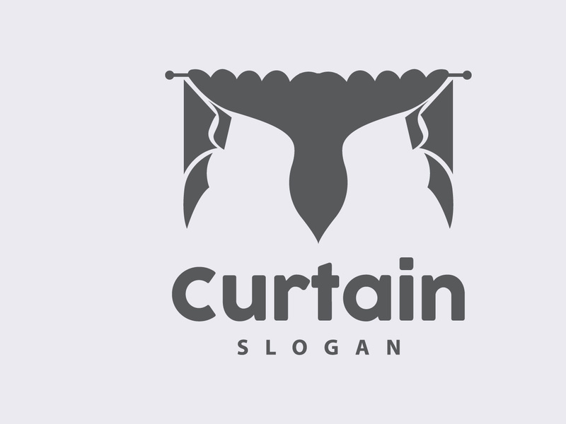 Curtain Logo, Home Interior Simple Design, Furniture Window Curtain Vector, Illustration Symbol Icon