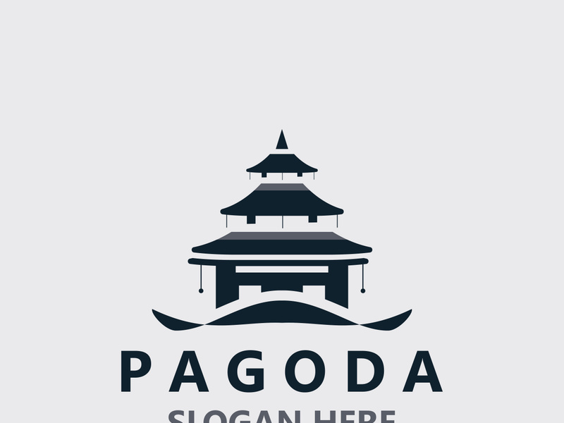 Pagoda culture logo vintage design illustration, temple heritage building vector