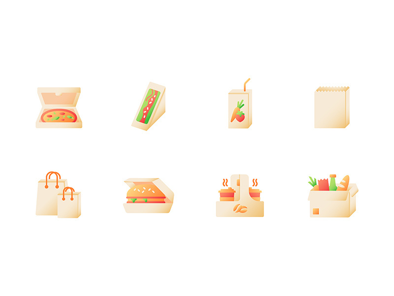 Take away fast food vector flat color icon set