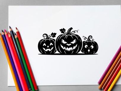 Abóboras de Halloween com rostos assustadores para decoração festiva