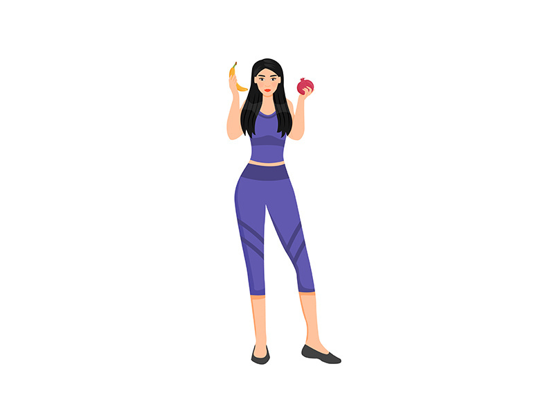 Nutritionist, sportswoman, girl with fruits flat color vector character