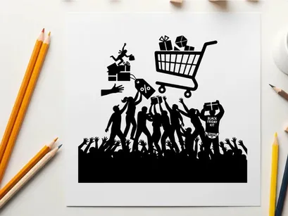 ilustración vectorial de frenesí de compras del black friday