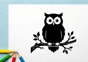 Stylized Black and White Owl Illustration for Nature or Wildlife Design