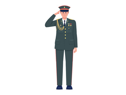 Officers in uniforms semi flat color vector characters set