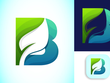 English alphabet with negative space leaf logo vector template. Gradient logo design preview picture