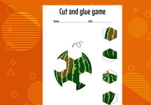 10 Pages Cut and glue game for kids with fruits. Cutting practice for preschoolers. Education page