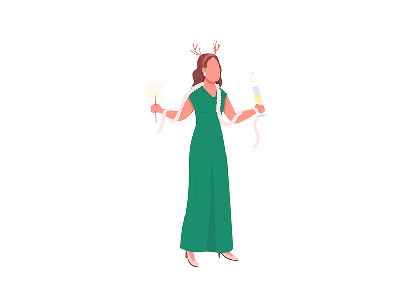 Girl in dress on festive party flat color vector faceless character