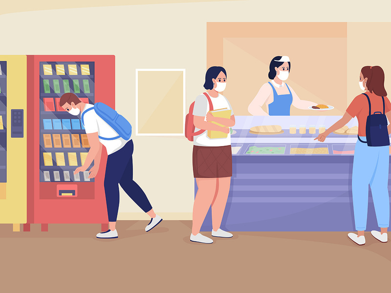 School cafe flat color vector illustration