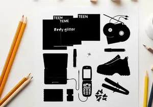 Silhouette of assorted fashion and beauty items on white